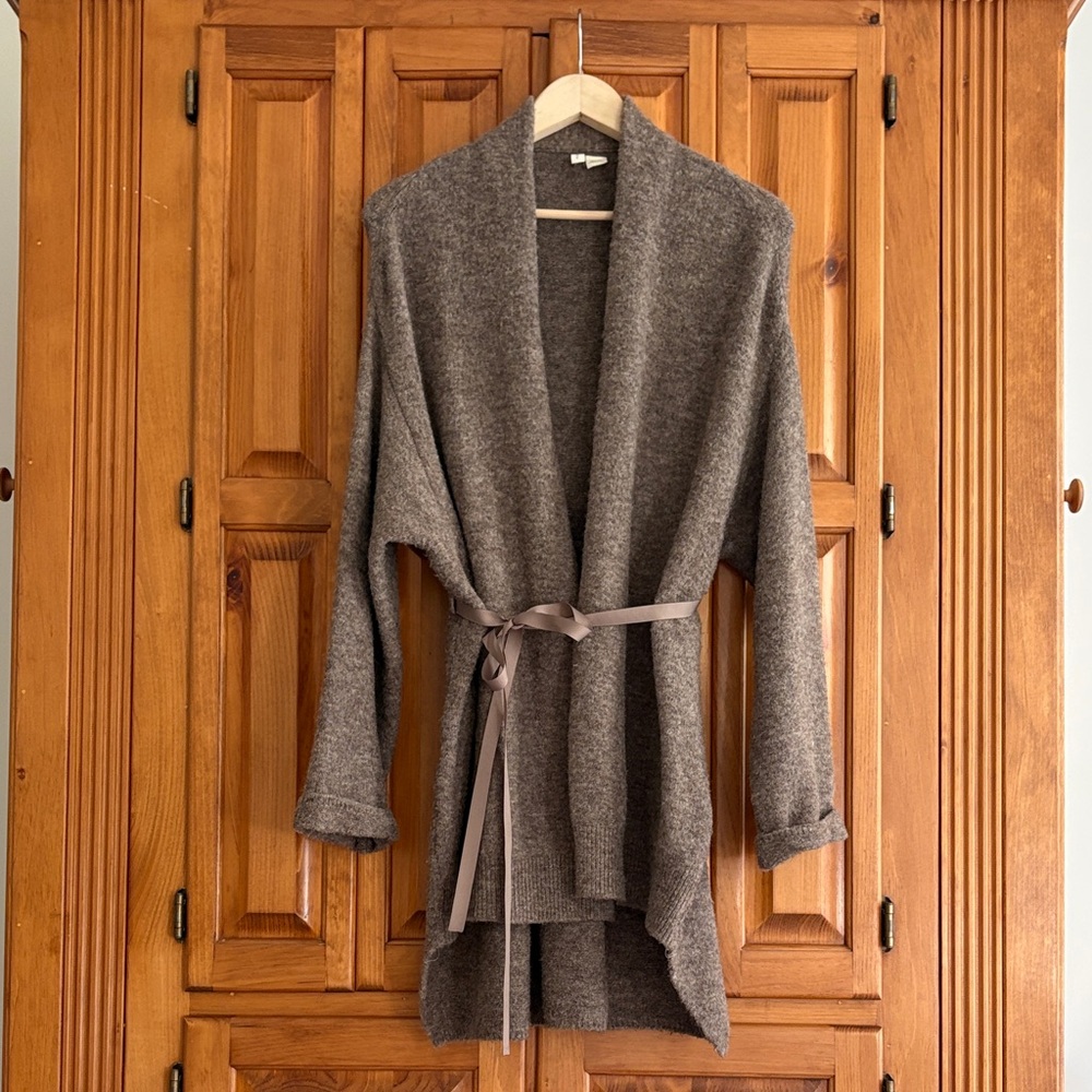 Anthropologie Moth cocoa brown Open Front Cardigan w/ attached grosgrain Belt - Picture 2 of 10